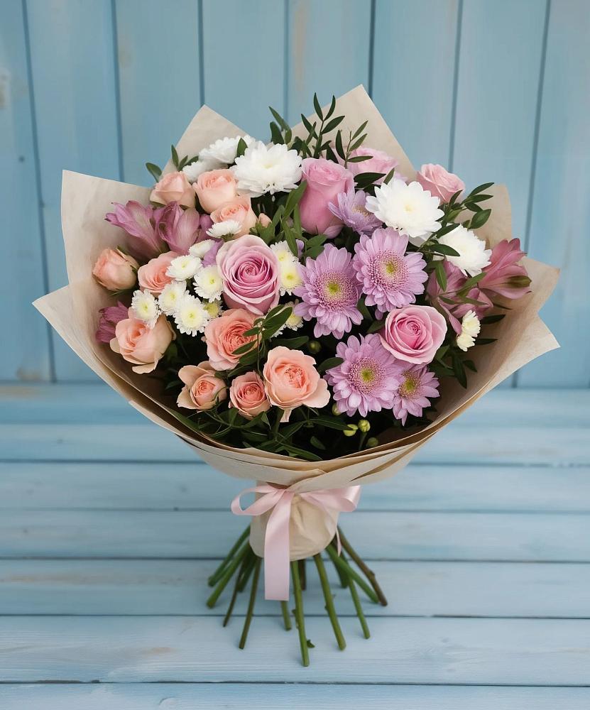 Букет цветов из: Хризантемы, Розы и Альстромерии в Парауле
