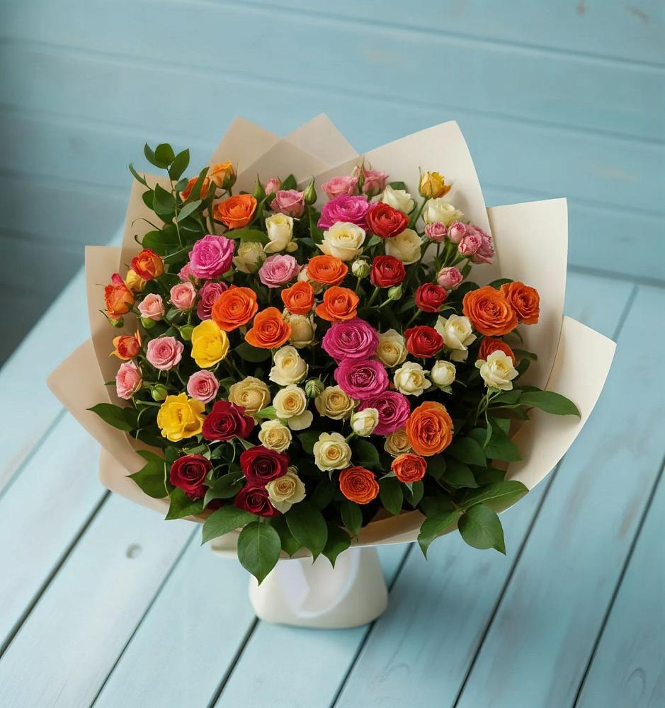 Букет Микс из разноцветных кустовых роз в Парауле