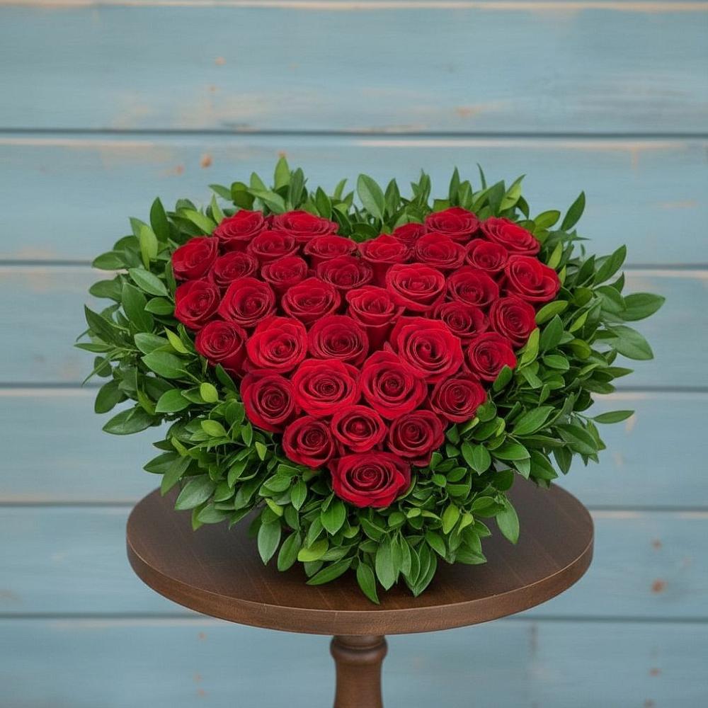 Цветочная композиция из Розы в виде сердца в Парауле