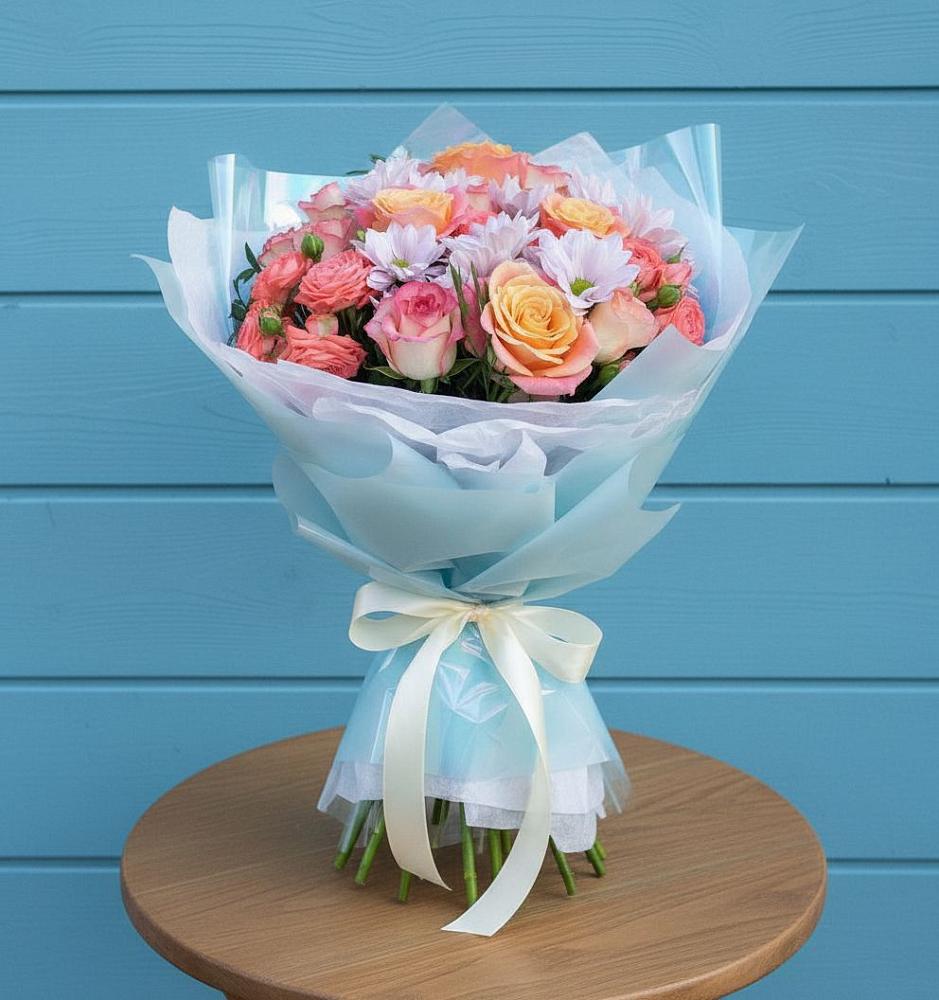 Букет цветов из: Хризантемы и Розы в Парауле